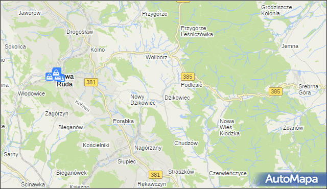 mapa Dzikowiec gmina Nowa Ruda, Dzikowiec gmina Nowa Ruda na mapie Targeo