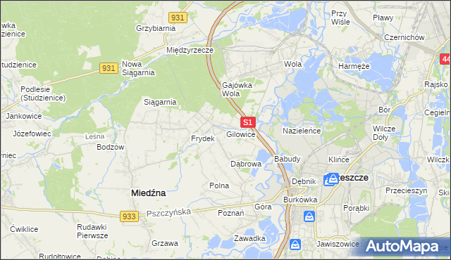 mapa Gilowice gmina Miedźna, Gilowice gmina Miedźna na mapie Targeo