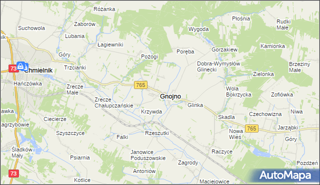 mapa Gnojno powiat buski, Gnojno powiat buski na mapie Targeo