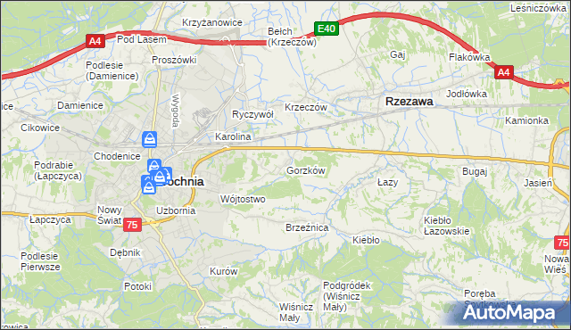 mapa Gorzków gmina Bochnia, Gorzków gmina Bochnia na mapie Targeo