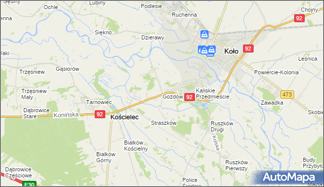 mapa Gozdów gmina Kościelec, Gozdów gmina Kościelec na mapie Targeo