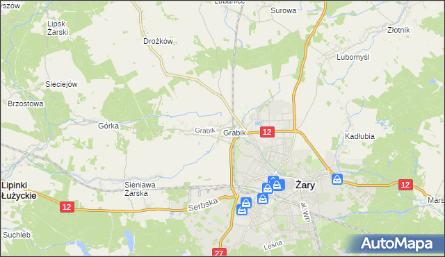 mapa Grabik gmina Żary, Grabik gmina Żary na mapie Targeo