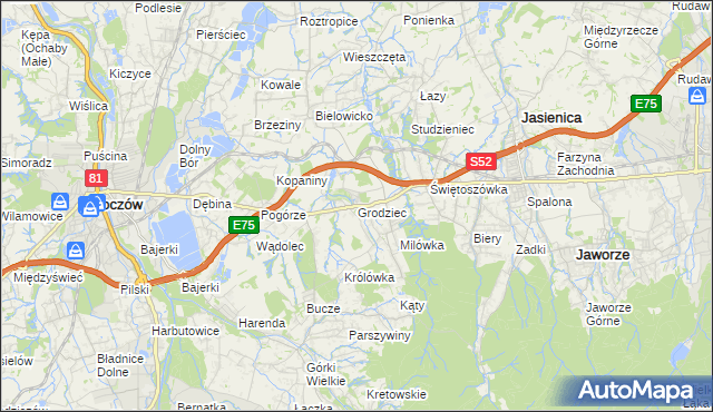 mapa Grodziec gmina Jasienica, Grodziec gmina Jasienica na mapie Targeo