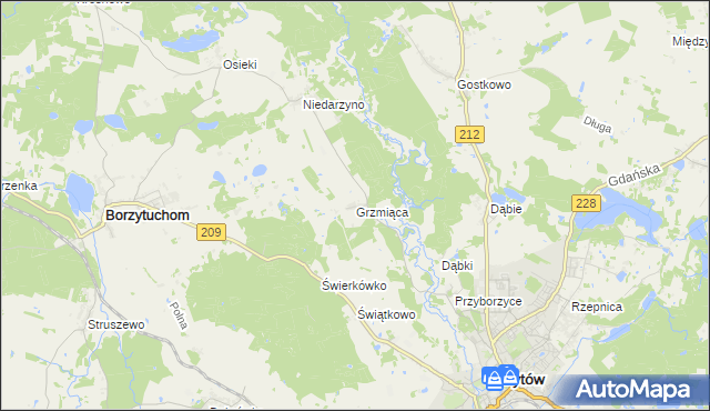 mapa Grzmiąca gmina Bytów, Grzmiąca gmina Bytów na mapie Targeo