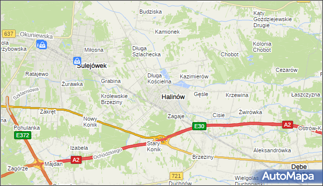 mapa Halinów powiat miński, Halinów powiat miński na mapie Targeo
