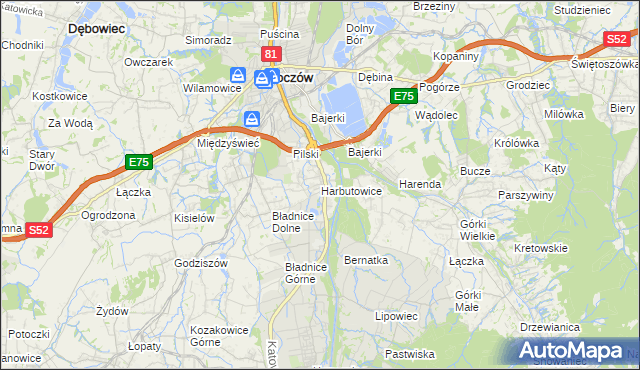 mapa Harbutowice gmina Skoczów, Harbutowice gmina Skoczów na mapie Targeo