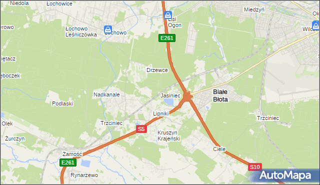 mapa Jasiniec gmina Białe Błota, Jasiniec gmina Białe Błota na mapie Targeo