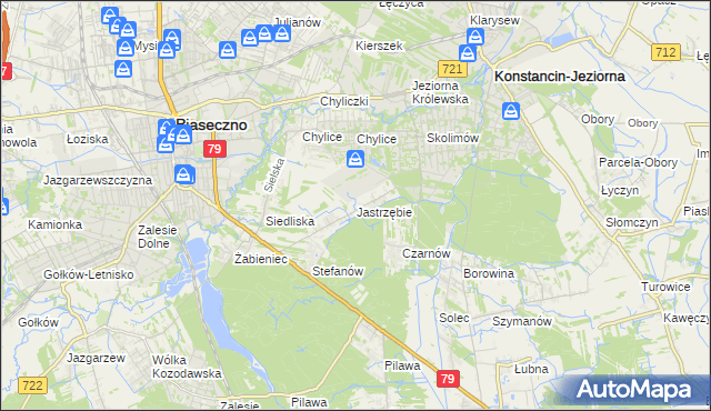 mapa Jastrzębie gmina Piaseczno, Jastrzębie gmina Piaseczno na mapie Targeo