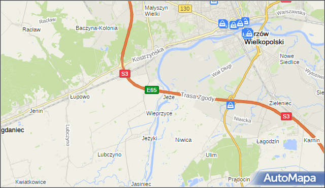 mapa Jeże gmina Bogdaniec, Jeże gmina Bogdaniec na mapie Targeo