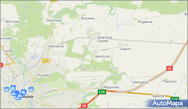 mapa Jezierzyce gmina Słupsk, Jezierzyce gmina Słupsk na mapie Targeo