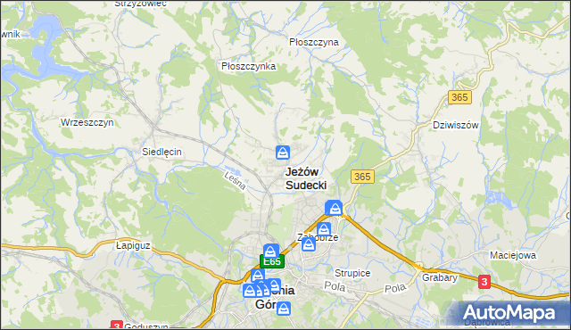 mapa Jeżów Sudecki, Jeżów Sudecki na mapie Targeo