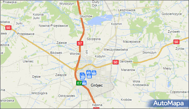 mapa Kobylin gmina Grójec, Kobylin gmina Grójec na mapie Targeo