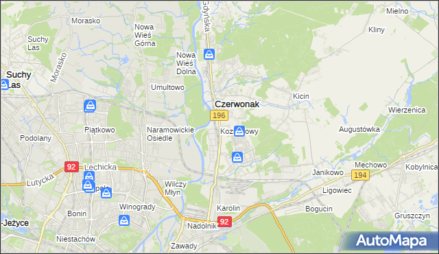 mapa Koziegłowy gmina Czerwonak, Koziegłowy gmina Czerwonak na mapie Targeo