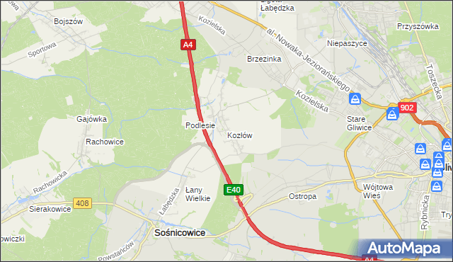 mapa Kozłów gmina Sośnicowice, Kozłów gmina Sośnicowice na mapie Targeo
