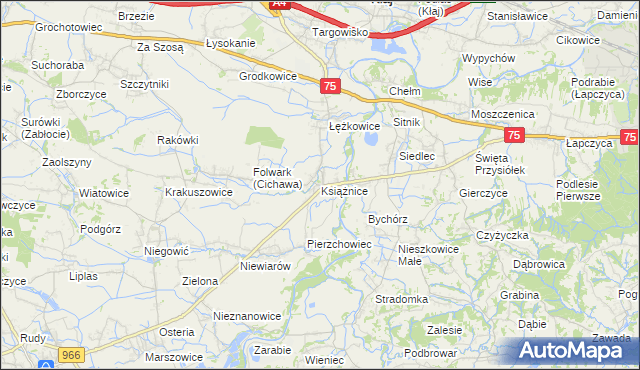 mapa Książnice gmina Gdów, Książnice gmina Gdów na mapie Targeo