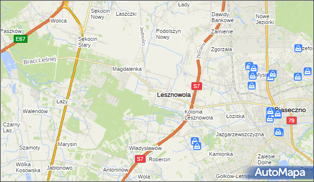 mapa Lesznowola powiat piaseczyński, Lesznowola powiat piaseczyński na mapie Targeo