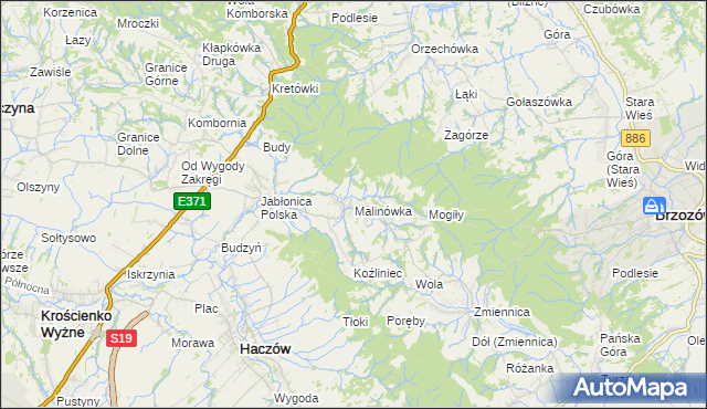 mapa Malinówka gmina Haczów, Malinówka gmina Haczów na mapie Targeo