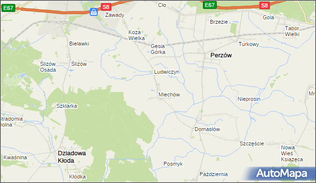 mapa Miechów gmina Perzów, Miechów gmina Perzów na mapie Targeo