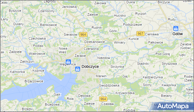 mapa Niezdów gmina Dobczyce, Niezdów gmina Dobczyce na mapie Targeo