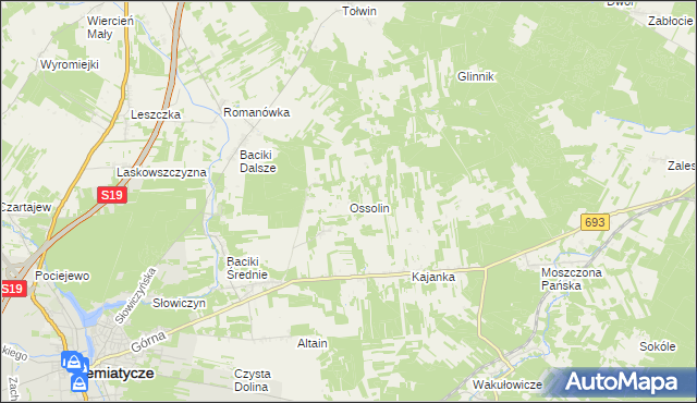 mapa Ossolin gmina Siemiatycze, Ossolin gmina Siemiatycze na mapie Targeo