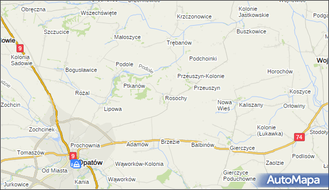 mapa Rosochy gmina Opatów, Rosochy gmina Opatów na mapie Targeo