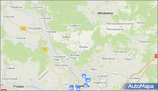 mapa Rudniki gmina Włodowice, Rudniki gmina Włodowice na mapie Targeo