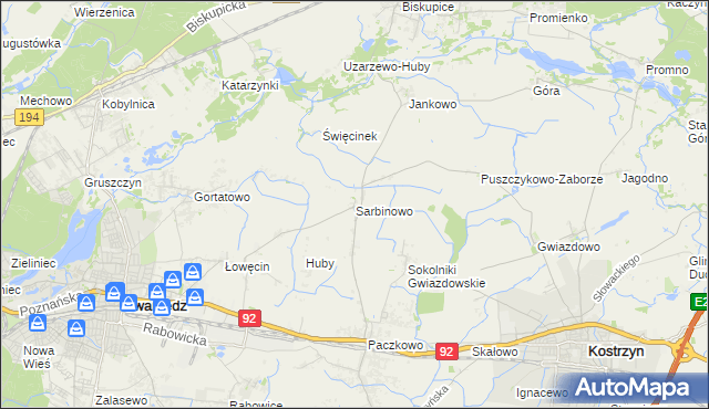 mapa Sarbinowo gmina Swarzędz, Sarbinowo gmina Swarzędz na mapie Targeo