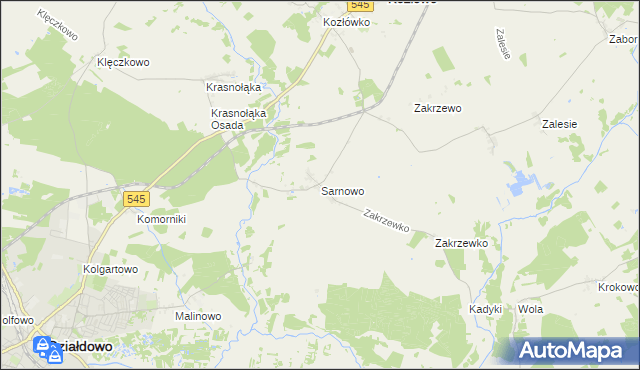 mapa Sarnowo gmina Kozłowo, Sarnowo gmina Kozłowo na mapie Targeo