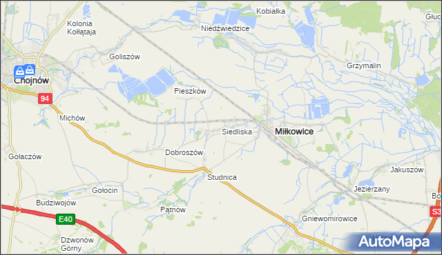 mapa Siedliska gmina Miłkowice, Siedliska gmina Miłkowice na mapie Targeo