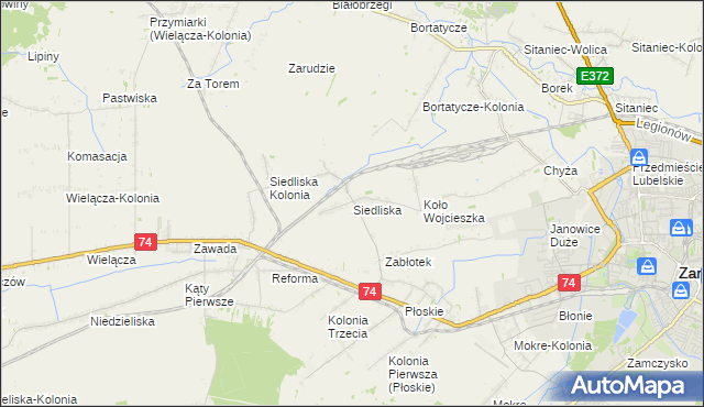 mapa Siedliska gmina Zamość, Siedliska gmina Zamość na mapie Targeo