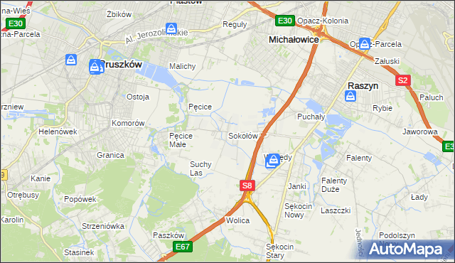 mapa Sokołów gmina Michałowice, Sokołów gmina Michałowice na mapie Targeo