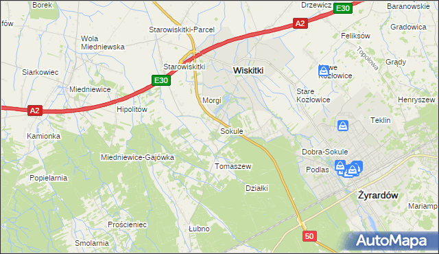 mapa Sokule gmina Wiskitki, Sokule gmina Wiskitki na mapie Targeo