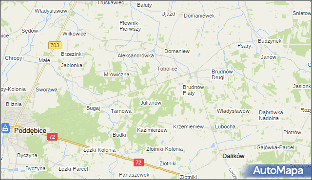 mapa Stanisławów gmina Dalików, Stanisławów gmina Dalików na mapie Targeo