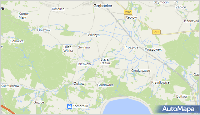 mapa Stara Rzeka gmina Grębocice, Stara Rzeka gmina Grębocice na mapie Targeo