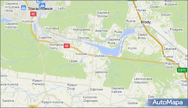 mapa Styków gmina Brody, Styków gmina Brody na mapie Targeo
