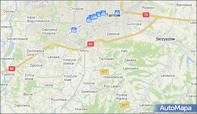 mapa Tarnowiec gmina Tarnów, Tarnowiec gmina Tarnów na mapie Targeo