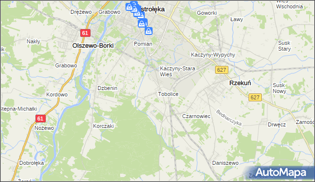 mapa Tobolice gmina Rzekuń, Tobolice gmina Rzekuń na mapie Targeo