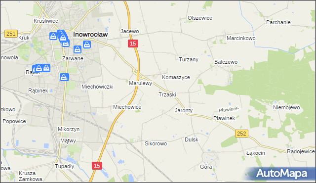 mapa Trzaski gmina Inowrocław, Trzaski gmina Inowrocław na mapie Targeo