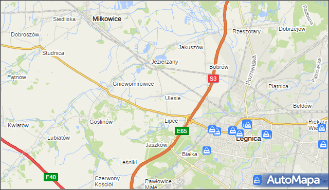 mapa Ulesie gmina Miłkowice, Ulesie gmina Miłkowice na mapie Targeo