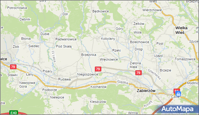 mapa Więckowice gmina Zabierzów, Więckowice gmina Zabierzów na mapie Targeo