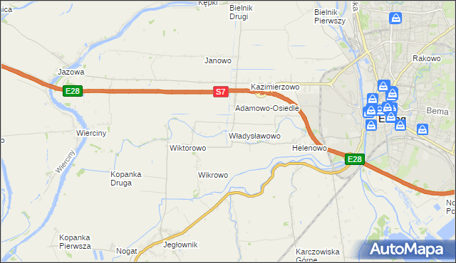 mapa Władysławowo gmina Elbląg, Władysławowo gmina Elbląg na mapie Targeo