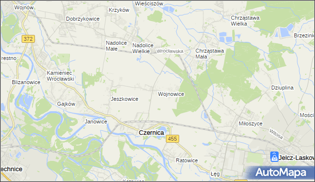 mapa Wojnowice gmina Czernica, Wojnowice gmina Czernica na mapie Targeo