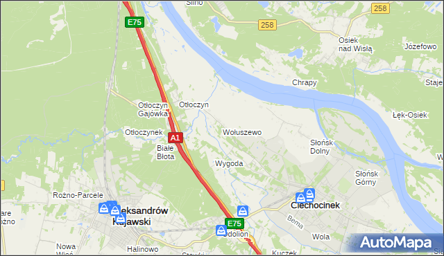 mapa Wołuszewo, Wołuszewo na mapie Targeo