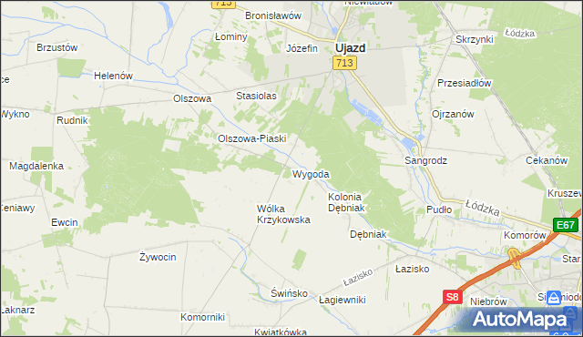 mapa Wygoda gmina Ujazd, Wygoda gmina Ujazd na mapie Targeo