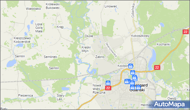 mapa Żabno gmina Starogard Gdański, Żabno gmina Starogard Gdański na mapie Targeo