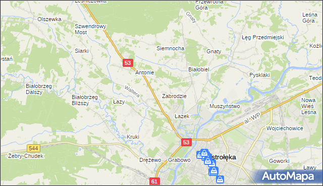 mapa Zabrodzie gmina Olszewo-Borki, Zabrodzie gmina Olszewo-Borki na mapie Targeo
