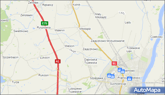 mapa Zajączkowo gmina Tczew, Zajączkowo gmina Tczew na mapie Targeo