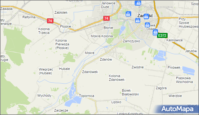mapa Żdanów gmina Zamość, Żdanów gmina Zamość na mapie Targeo