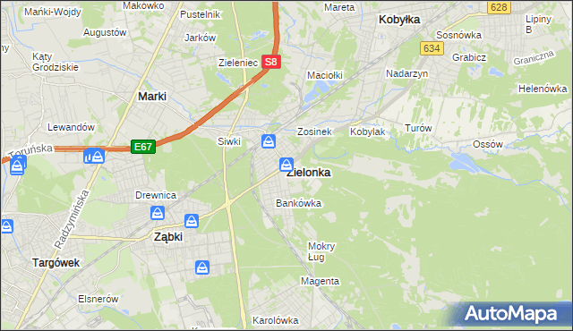 mapa Zielonka powiat wołomiński, Zielonka powiat wołomiński na mapie Targeo