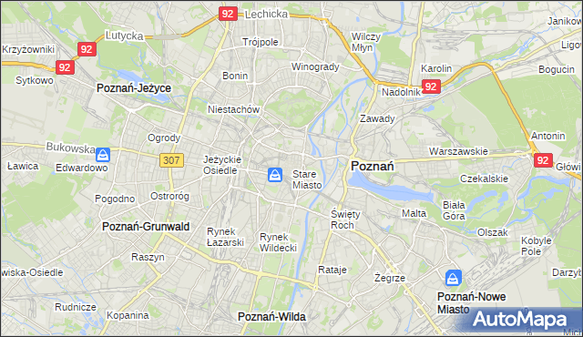 mapa Stare Miasto gmina Poznań, Stare Miasto gmina Poznań na mapie Targeo